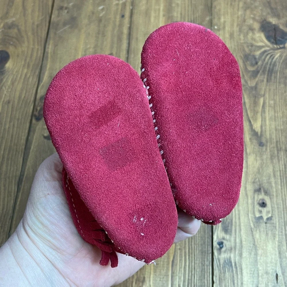 Minnetonka red suede baby moccasins size 2